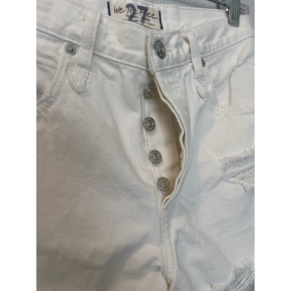 Free People We The Free White Distressed Frayed High Rise Denim Shorts Women 27 - Picture 3 of 8